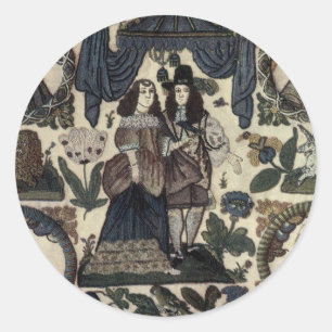 Sticker Rond Broderie de perles Charles II et Sa Reine
