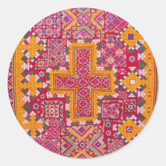 Sticker Rond Broderie indienne colorée Imprimer (Devant)