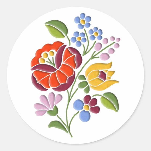 Sticker Rond Broderie Kalocsa - Art populaire hongrois (Devant)