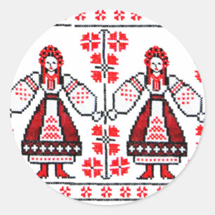 Sticker Rond Broderie ukrainienne traditionnelle filles ukraini