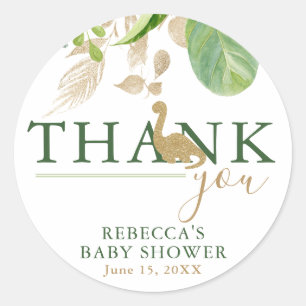 Sticker Rond Brontosaurus Dinosaur Baby shower vert et or
