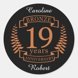 Sticker Rond Bronze anniversaire traditionnel mariage 19 ans