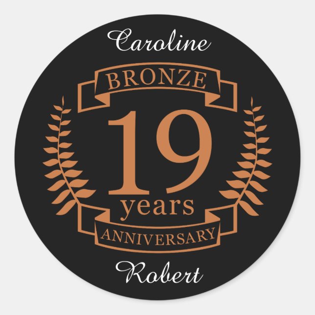 Sticker Rond Bronze anniversaire traditionnel mariage 19 ans (Devant)