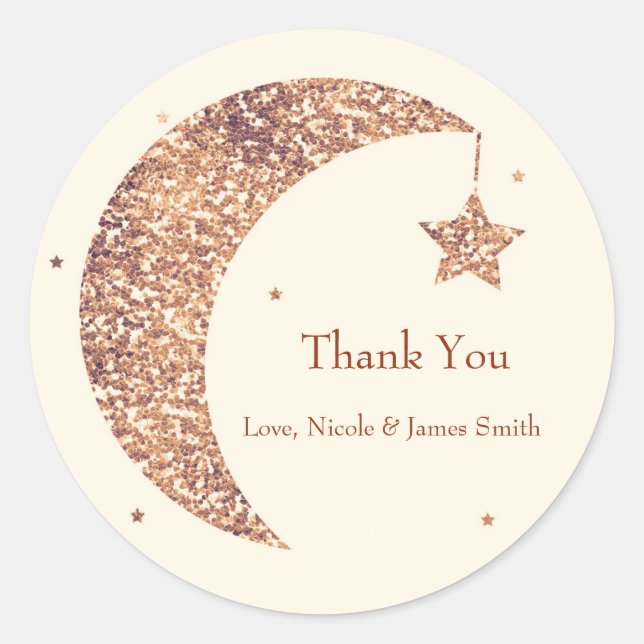 Sticker Rond Bronze Crème Lune & Étoiles Baby shower Favoriser (Devant)