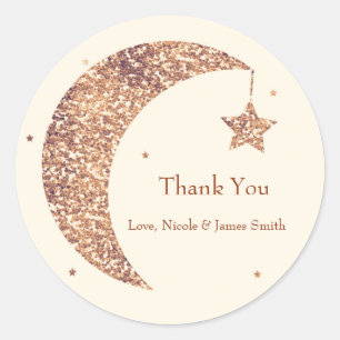 Sticker Rond Bronze Crème Lune & Étoiles Baby shower Favoriser