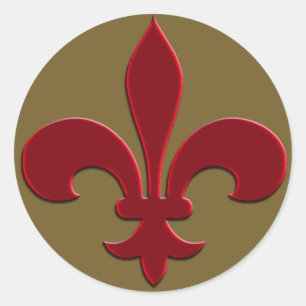 Sticker Rond Bronze et rouge profond Fleur de Lis Carte de fin