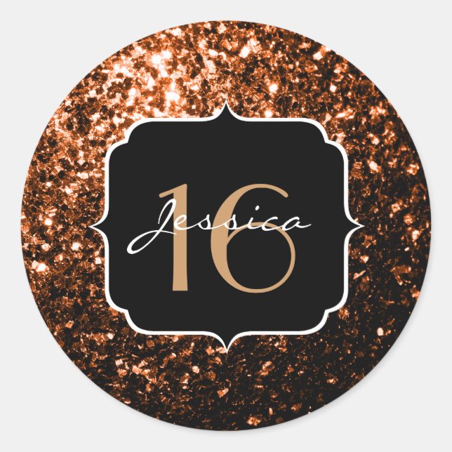 Sticker Rond Bronze orange brun cuivre faux étincelles Sweet 16 (Devant)