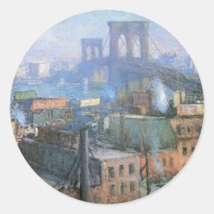 Sticker Rond Brooklyn Bridge, East River, vers 1916
