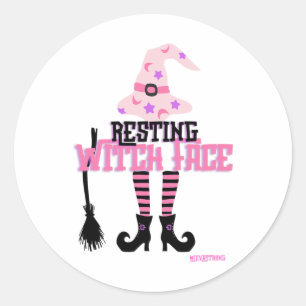 Sticker Rond Broomstick Halloween visage Sorcière de repos