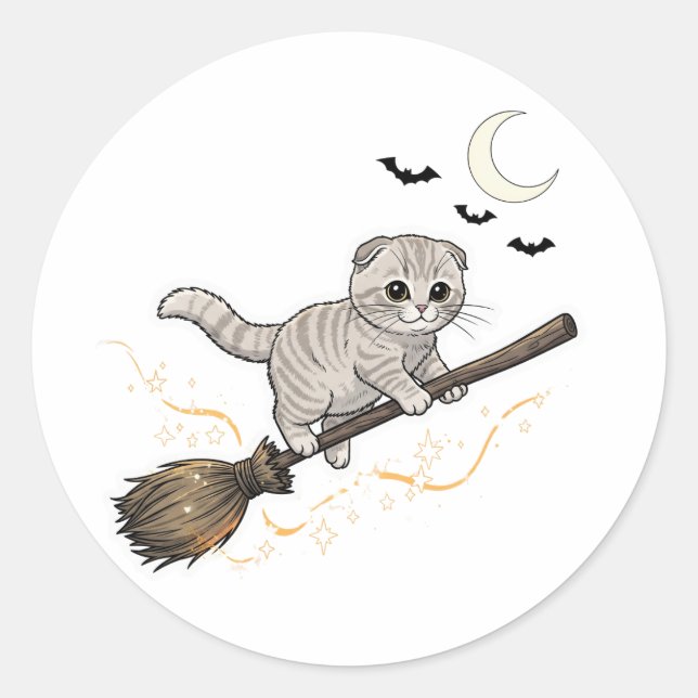 Sticker Rond Broomstick Plier - Cuisine écossaise Plier Chat Ha (Devant)