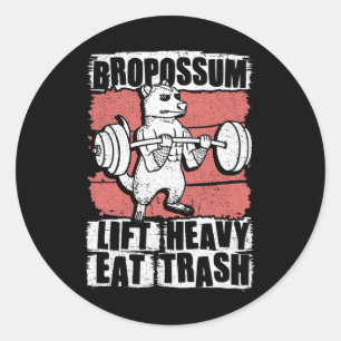 Sticker Rond Bropossum Soulever Manger Déchets Opossum Gym Halt