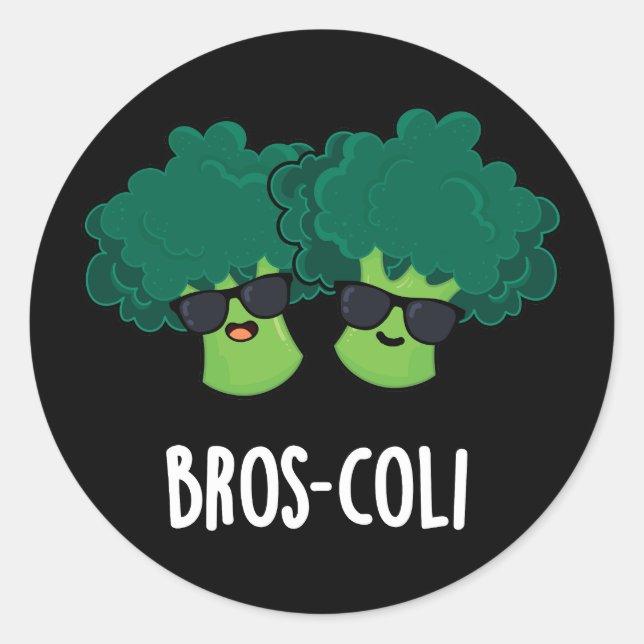 Sticker Rond Bros-coli Fantaisie Veggie Brocoli Pun Dark BG (Devant)