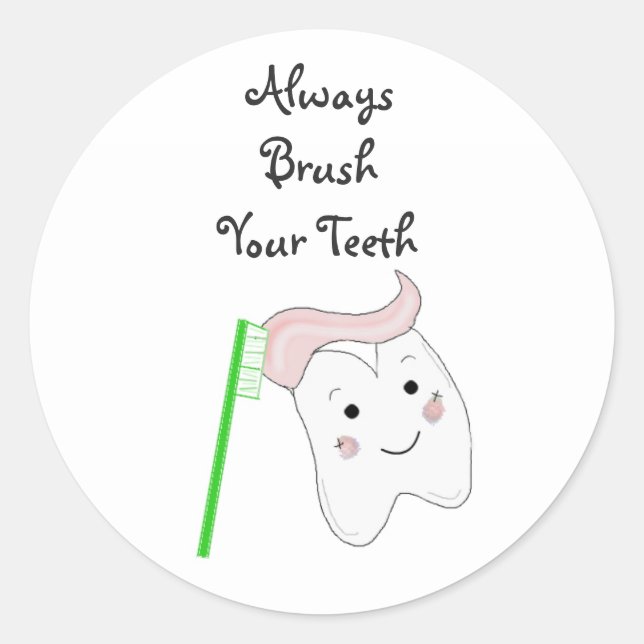 Sticker Rond Brosse à dents et dent avec dicton dentaire (Devant)