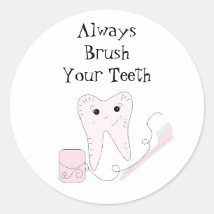 Sticker Rond Brosse à dents et rappel dentaire mignon Toothy