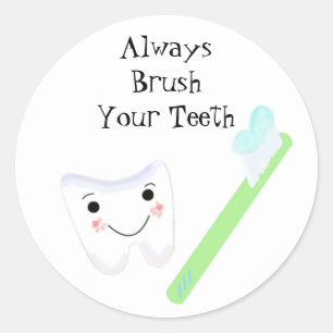 Sticker Rond Brosse à dents et rappel dentaire mignon Toothy