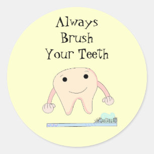 Sticker Rond Brosse à dents et rappel dentaire mignon Toothy