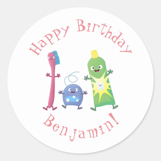Sticker Rond Brosse à dents mignonne dentifrice dentaire soie d (Devant)