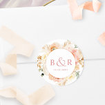 Sticker Rond Brosse à fond de corail Mariage Enveloppe / Favori<br><div class="desc">Elégante enveloppe mariage monogrammée sceau ou préférez autocollant avec de magnifiques détails aquarelle florale dans un magnifique mélange de pêche, orange, rose rousse, corail, crème et champagne teintes. Centre en blanc avec initiales et deuxième ligne de texte en corail. Deux options de taille et plusieurs options de forme à choisir....</div>