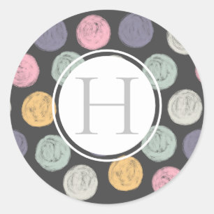 Sticker Rond brosse artistique pastel polka dot monogramme