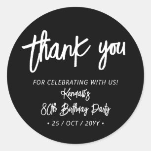 Sticker Rond Brosse Chic Noir Script Invitation Anniversaire Me