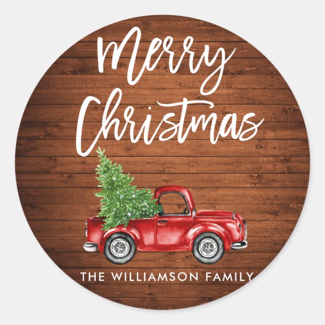 Sticker Rond Brosse en bois Script Enveloppe de camion de Noël (Devant)