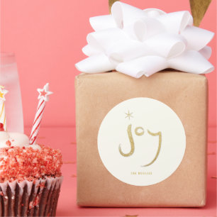 Sticker Rond Brossé Joy Gold Parties scintillant de Noël élégan