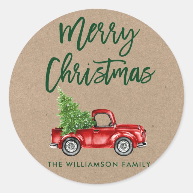 Sticker Rond Brosse Kraft Script Enveloppe de camion de Noël (Devant)
