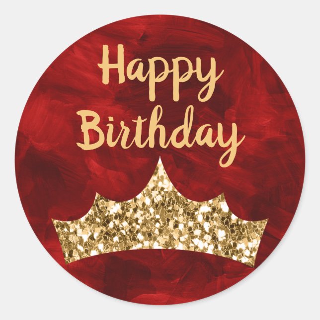 Sticker Rond Brosse rouge et couronne or Anniversaire (Devant)