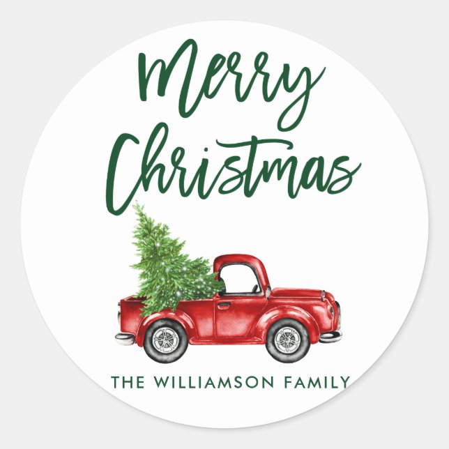 Sticker Rond Brosse Script Enveloppe de camion de Noël Sceau G (Devant)