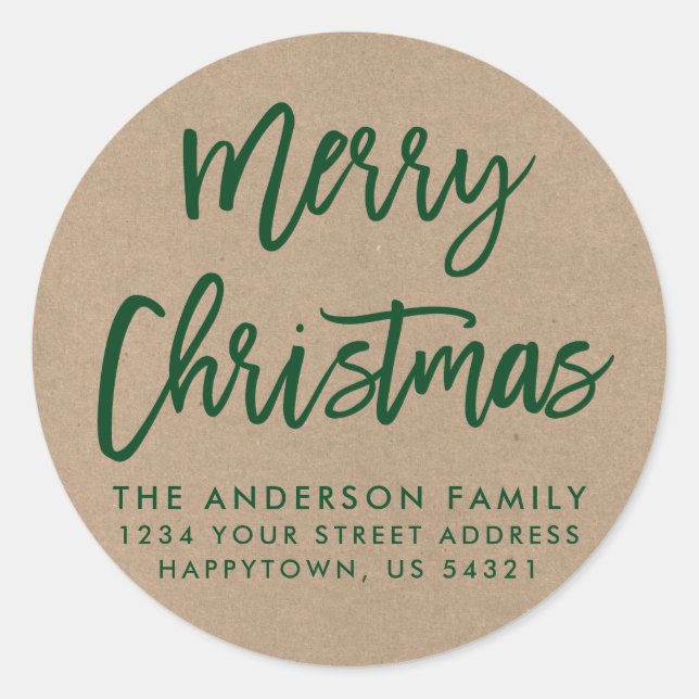 Sticker Rond Brosse Script Noël Kraft Enveloppe verte Sceau (Devant)