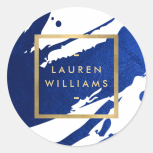 Sticker Rond Brosses bleues Indigo Abstraites