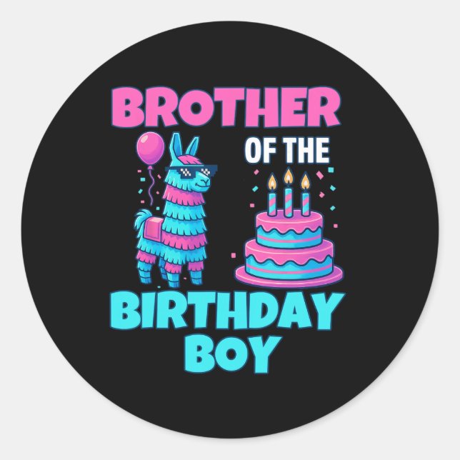 Sticker Rond Brother Birthday Boy Llama Pinata Party Family Mat (Devant)