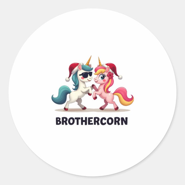 Sticker Rond Brother-corn Unicorn Matching Family Pajama Christ (Devant)