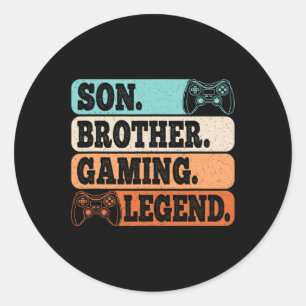 Sticker Rond Brother Gaming Legend Jeu vidéo Joueur Retro