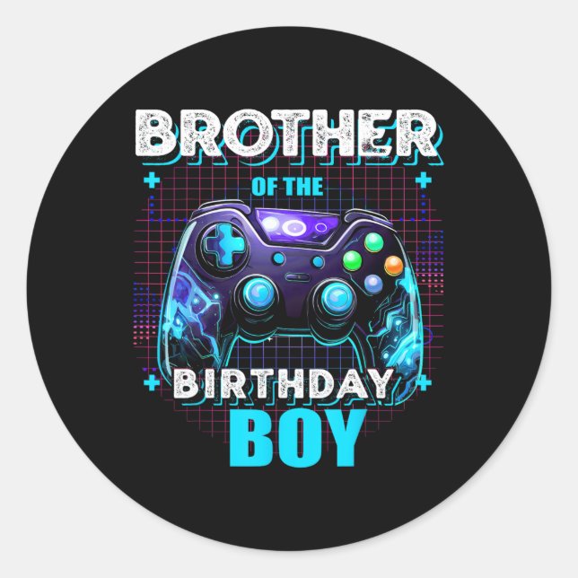 Sticker Rond Brother Of The Birthday Boy Matching Family Video  (Devant)