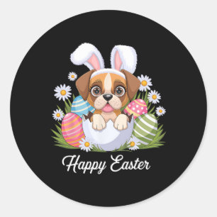 Sticker Rond Brouillard mignon Chien Floral Oeufs de Pâques Bys