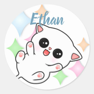 Sticker Rond Brouille du ventre Heure Kitten