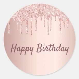 Sticker Rond Brousse d'anniversaire rose gouttes de parties sci