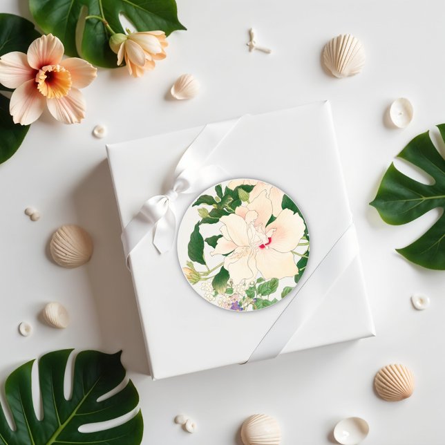 Sticker Rond Browallia & Hibiscus Fleurs - Bois japonais (Créateur téléchargé)