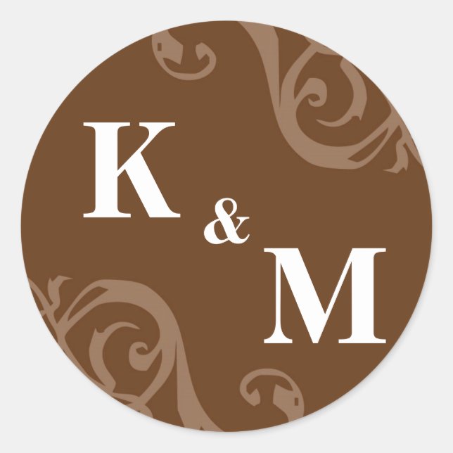 Sticker Rond Brown 2 lettre initiale monogramme faveur étiquett (Devant)