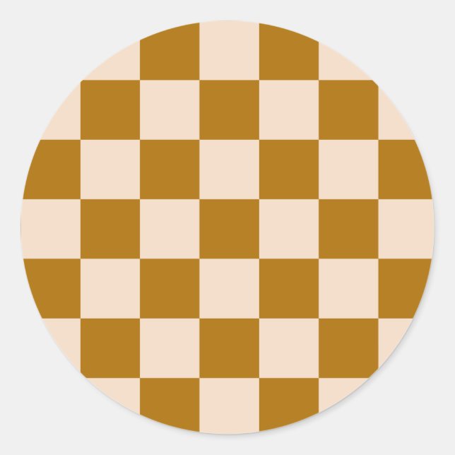 Sticker Rond Brown and beige checkerboard pattern (Devant)