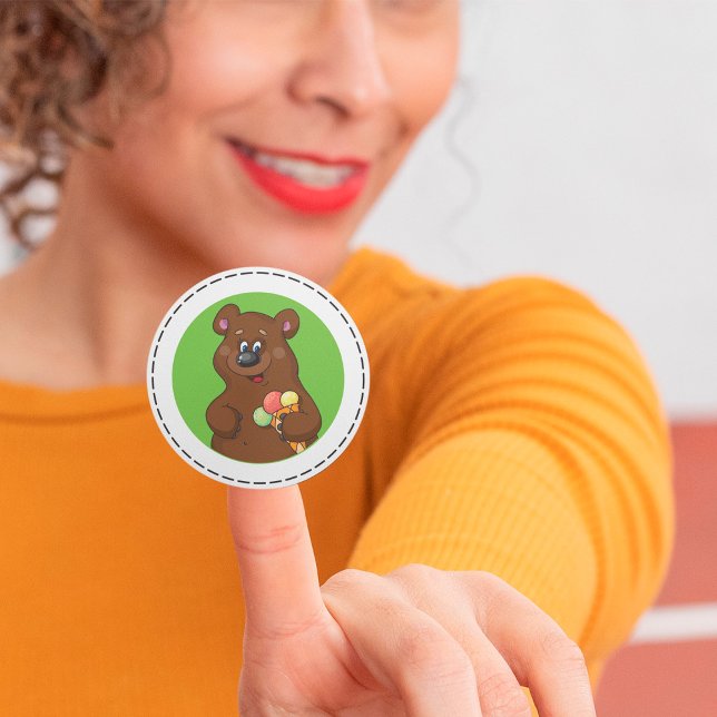 Sticker Rond Brown Bear With Ice Cream (Créateur téléchargé)