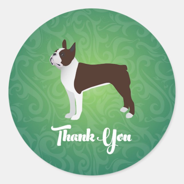 Sticker Rond Brown Boston Terrier Merci Design Note (Devant)
