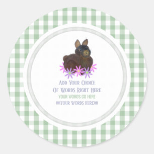 Sticker Rond Brown Bunny Daisy Et En vichy
