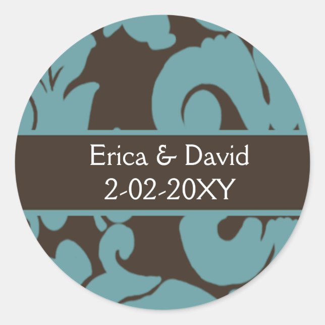 Sticker Rond Brown Damask FAUX ruban diamante conception (Devant)