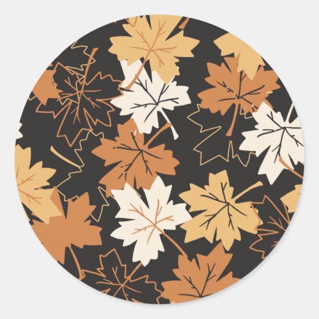 Sticker Rond Brown doré Motif d'automne noir Ver (Devant)