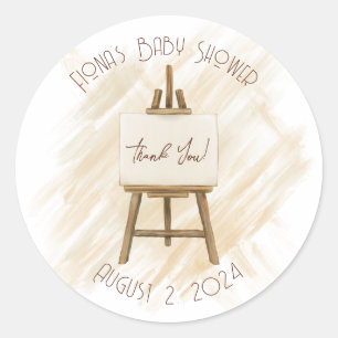 Sticker Rond Brown Easel Baby, Fête des mariées Merci classique