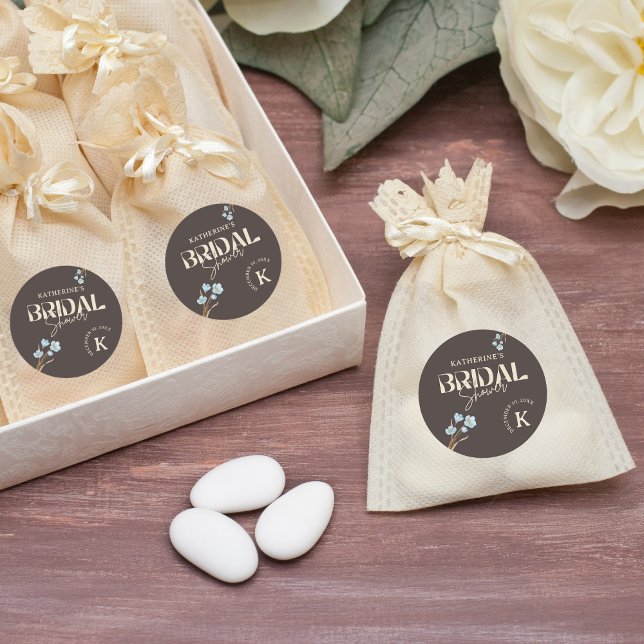 Sticker Rond Brown Elegant Bleu Aquarelle Fête des mariées Flor (Créateur téléchargé)