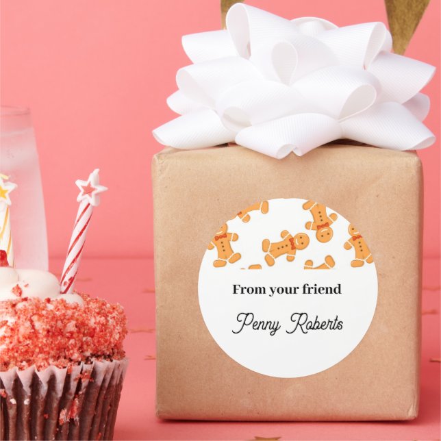 Sticker Rond Brown homme en pain d'épices sur blanc (Fête)