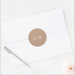 Sticker Rond Brown Monogram Modern Wedding<br><div class="desc">Minimalist and modern design.</div>